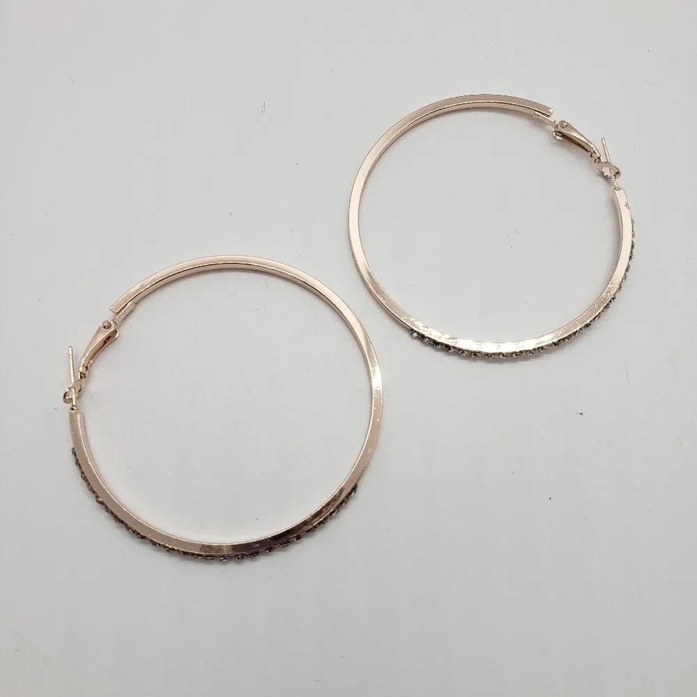 SEE NEW LISTING Rose Gold Tone Rhinestone-encrusted Hoop Earrings - Picture 10 of 12